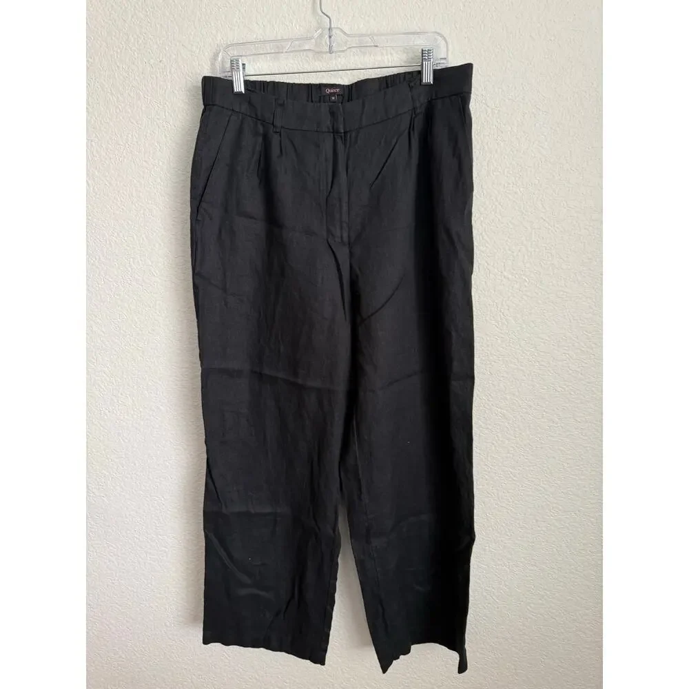 Quince Women Pant 100% European Linen Pleated Trouser 14 Black